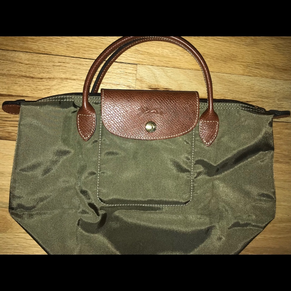 Longchamp Le Pliage Small Tote in Khaki Green/Gold